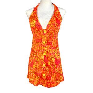Vintage 60s 70s Vibrant Baby Doll Top Dress Hippie Psychedelic Mod Flower Power